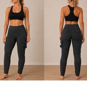 Firm Abs Antimicrobial Utility Cargo Fitness Leggings Black Women's Lg (8-10)